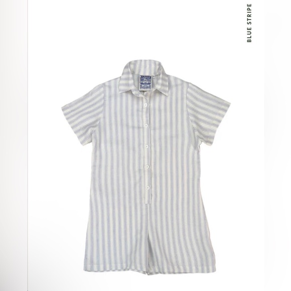 Jungmaven Pants - Jungmaven Luxe Stillwater Short Romper in Blue Stripe Medium